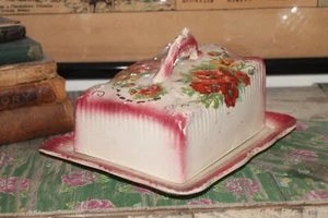 *CLEARANCE** Vintage Floral Covered Cheese Dish - Picture 1 of 3