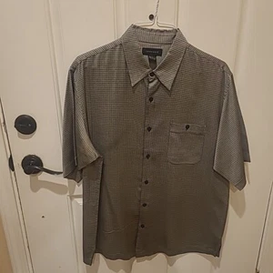 Toscano Shirt Mens Size Large Geometric 100% Silk Black - Picture 1 of 8
