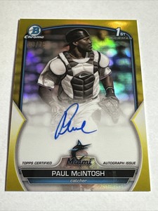 2023 1st Bowman Chrome Paul McIntosh Yellow Refractor Auto 3/75 RC SP Pack Fresh