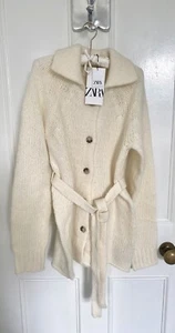 Zara Wool Blend Belted Collared Cardigan Jacket Cream S BNWT RRP£35.99 LAST ONE - Picture 1 of 16