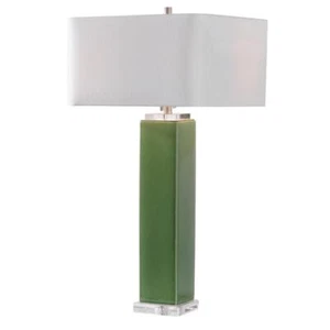 Maklaine Temperature Ceramic & Fabric Table Lamp in Tropical Green and White - Picture 1 of 8