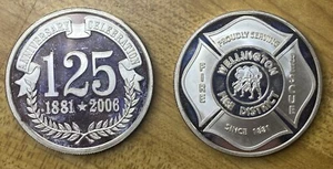 125th Anniversary Wellington,Ohio Fire Department 1 oz. Silver Round 999 Fine - Picture 1 of 4