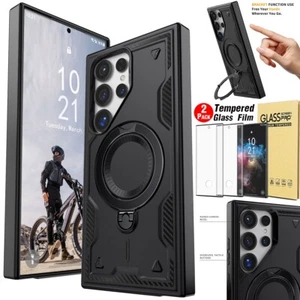 For Samsung Galaxy S22 Ultra 5G Ring Kickstand  Hybrid Case Cover Tempered Glass - Picture 1 of 18