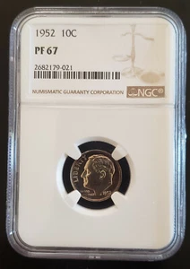 1952 Silver Roosevelt Dime 10C, Graded PF67 - Foto 1 di 2