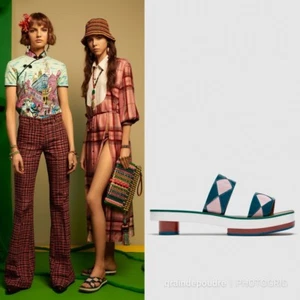 NWT Zara Studio Pink & Teal Patent Leather Geometric Slide Sandals 38 - Picture 1 of 6