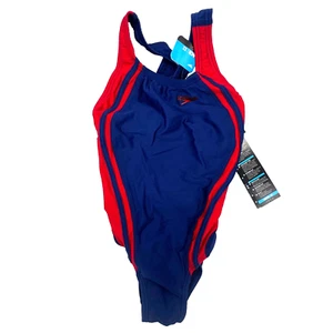 Speedo Girls Quantum Splice Super Pro Back Swimsuit Youth Navy and Red Size 24 - Picture 1 of 7