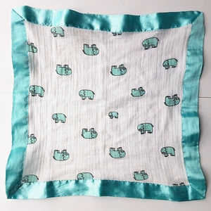 ADEN + ANAIS Elephant MUSLIN Lovey Satin Edge Baby Blue & White Security Blanket - Picture 1 of 13
