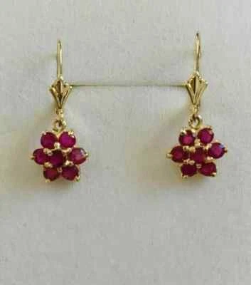 1.50 Ct Round Simulated Red Ruby Drop & Dangle Earrings 14k Yellow Gold Plated - Image 1 of 3