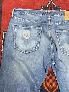 Vintage Levi’s Skull Stonewashed Denim Custom Handmade Jeans 36 - 32 Johnny Depp - Picture 1 of 8