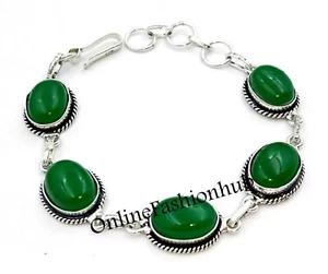 Green Onyx Gemstone 925 sterling silver plated Bracelet 8" Fashion women Jewelry - Picture 1 of 3