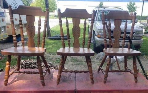 SET OF 6 VINTAGE 1970'S SOLID WOOD DINING CHAIRS Cover