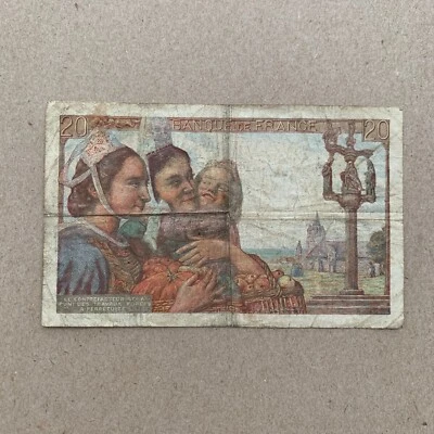 Scarce Currency 1942 France 20 Francs Banknote Breton Fisherman & Women Currency - Image 1 of 4