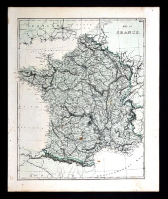 1876 Map of France Paris Marseille Laon Rheims Chartres Le Havre Riviera Tours - Image 1 of 3