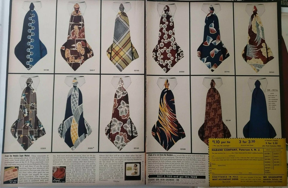 Vintage 1948 Haband Men's Ties Print Ads Ephemera Art Decor Mail Order - Image 1 of 1