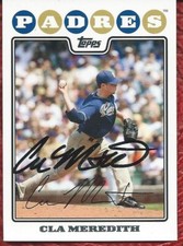 CLA MEREDITH 2008 Topps #497 autographed signed baseball card PADRES 08 Auto