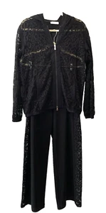 Anatomie M Hooded Jacket and Wide Leg Pant Suit Lace Trim Made in Italy - Picture 1 of 15