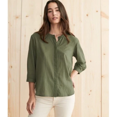 JENNI KAYNE James Top Size Med Moss Green Cotton Linen Button Front Minimalist - Image 1 of 4
