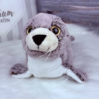 Plüsch Seehund braun/weiß 35cm mit braunen Augen Kuscheltier Robbe maritim - Bild 1 von 2