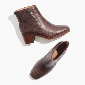 Stivali MADEWELL The Katie Lugsole in pelle marrone goffrata Croc - caffè scuro - 8 - Foto 1 di 9