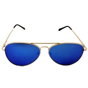 Aviators Mirrored Sunglasses Metal Frame Women Men UV400-Blue Mirrored Gold - Picture 1 of 3