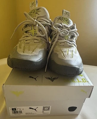 Puma Size 5 Youth MB.03 Melo Basketball Shoes Chino Hills Gray Lime With Box - Image 1 of 4