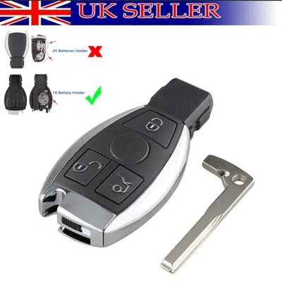 For Mercedes Benz A B C E S Class BGA 3 Button Smart Remote Key Fob Case + Blade - Image 1 of 4