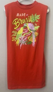 Farm Rio Brasil Red Mini T-Shirt Dress Small Coverup Parot Tropical Cruise - Picture 1 of 13