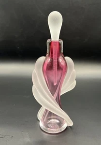 Vtg Vitrix Art Glass Pink Perfume Bottle Sandblasted Tapered Twists Signed 1999 - Picture 1 of 14