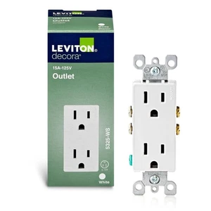 Leviton 05325-0WS 15A 125V 2-Pole 3-Wire Duplex White Outlet 4.2 Hx1.31 W in. - Picture 1 of 1