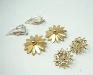 Lote De 3 Pendientes Vintage Mod Clip On Todos Firmados Sarah Coventry Flor Ráfaga Oro - Imagen 1 de 15