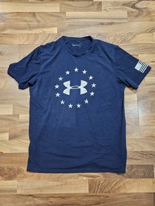 Maglietta tattica Under Armour HeatGear grande blu navy bandiera USA cerchio stelle logo maglietta - Foto 1 di 8