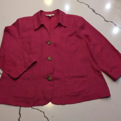 Blazer Chaqueta Pequeña 100% Lino Colección JM 14P Rosa Abotonada 4 Bolsillos Foto 1 de 4