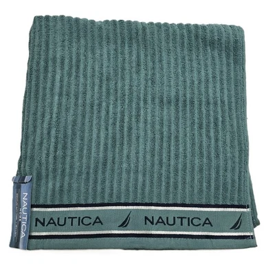 NAUTICA FIRMA VERDE AZULADO RAYAS ALGODÓN TOALLA DE BAÑO, MANO O PAÑO Foto 1 de 4