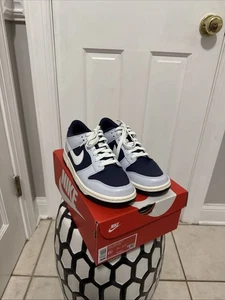 New With Box Nike Dunk Low (GS) Boys Size 6.5 Y FB9109 002 Grey, White, Navy - Picture 1 of 14