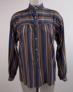 Vintage Saint Laurent Rive Gauche 100% Silk Striped Long Sleeve Blouse SZ 1/S - Picture 1 of 6