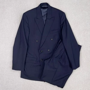 80s Ermenegildo Zegna Navy Double Breasted Peak 2 Pc Suit Full Canvas Italy 44L - Picture 1 of 23