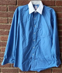 VINTAGE Brooks Brothers Makers Shirt 15 1/2-3 Mens Check Blue White Collar Cuffs - Picture 1 of 5