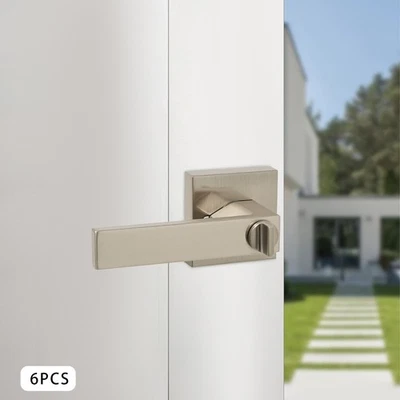 Pacote com 6 fechaduras de porta de privacidade alças de passagem de níquel escovado trava de entrada alavancas com chave - Imagem 1 de 4