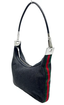 Auth Gucci 01233 Sherry Line Denim Canvas Black Hand Bag NS110216 - Image 1 of 4