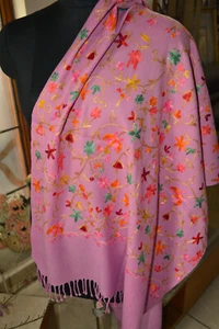 CHAL BORDADO CREWEL ~ Llaca descolorida 100% PASHMINA CACHEMIRA ~ 16 OPCIONES DE DISEÑO - Imagen 1 de 4