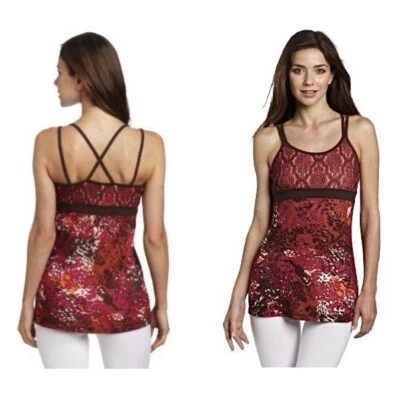 prAna Kaley Tunic Tank Top Size Large Pink Orange Brown Ikat & Watercolor Print - Image 1 of 4