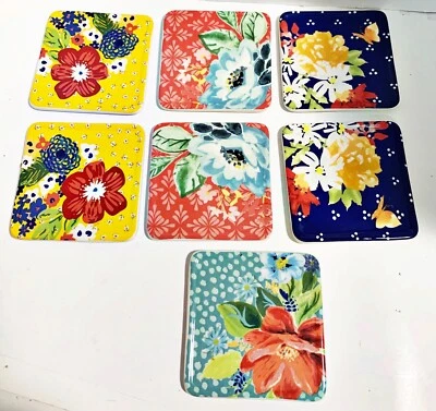 Juego de 7 posavasos cuadrados traseros de corcho floral de cerámica para mujer Pioneer Foto 1 de 4