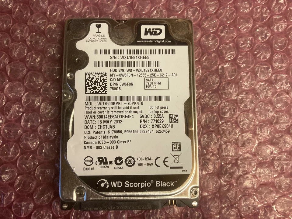 Dell (Western Digital) 750GB 2.5" 7.2K SATA HDD Hard Drive W6F0N - Image 1 of 1