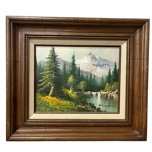 VINTAGE FRAMED ORIGINAL OIL MOUNTAIN & WATERFALL SCENE ARTIST: CHAPMAN 16” X 14” - Picture 1 of 15
