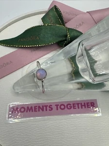 Pandora October Birthstone Opal Pink Droplets Ring Size 56 191012NOP Genuine - Picture 1 of 7