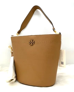 AUTH NWT Tory Burch McGraw Top Handle Pebbled Leather Bucket Crossbody Bag - Picture 1 of 12