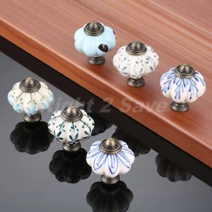 Retro Pumpkin Ceramic Cabinet Knob Furniture Drawer Wardrobe Door Pull Handle - Picture 1 of 26