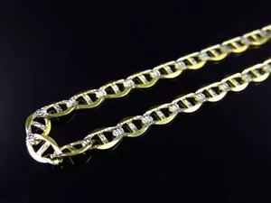 Unisex Solid Flat Diamond Cut Mariner Link Chain in Real 14K Yellow Gold 6.5M... - Afbeelding 1 van 5