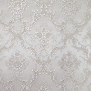Satin Beige cream Victorian damask faux silk fabric textured Wallpaper rolls 3D - Picture 1 of 12