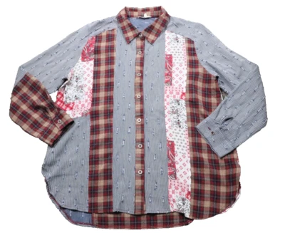 Mystree Women's Button-up Top Farmhouse Patchwork Size Large Long-sleeve Hippie - Image 1 of 4